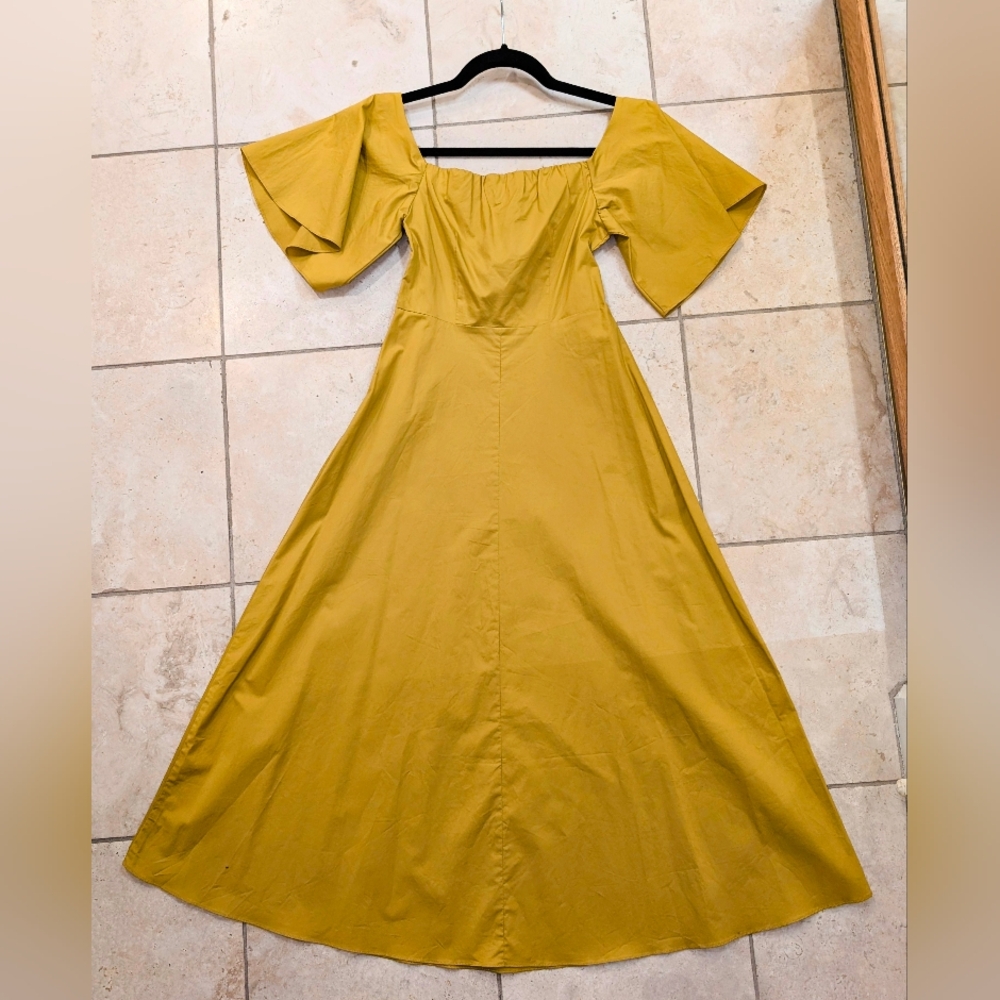 Zara Mustard Yellow Off-Shoulder Spring/Summer Cotton Dress